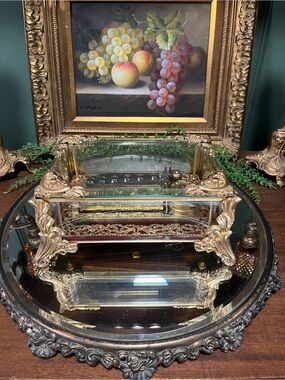 Ornate Glass and Gilded Music Box - Gold and Red Accents